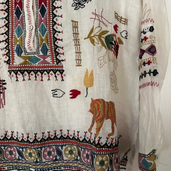 Johnny Was Simmie Embroidered Linen Blouse - Picture 4 of 15